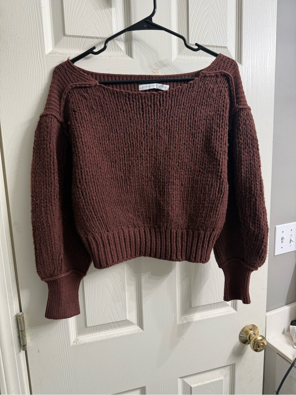 Altar'd State Chunky Scoop Neck Sweater - Chocolate Brown